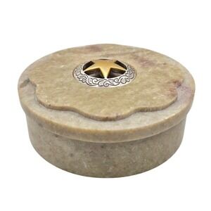 Round Soapstone Trinket Box with Star Accent‎ Decorative Jewelry Stash Box